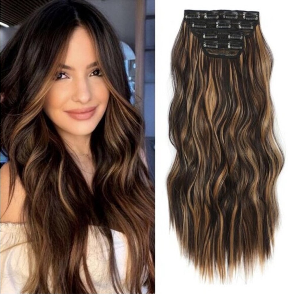 4PCS Clip-in Long Wavy Hair Extensions Black & Honey Blonde  Hairpieces NEW